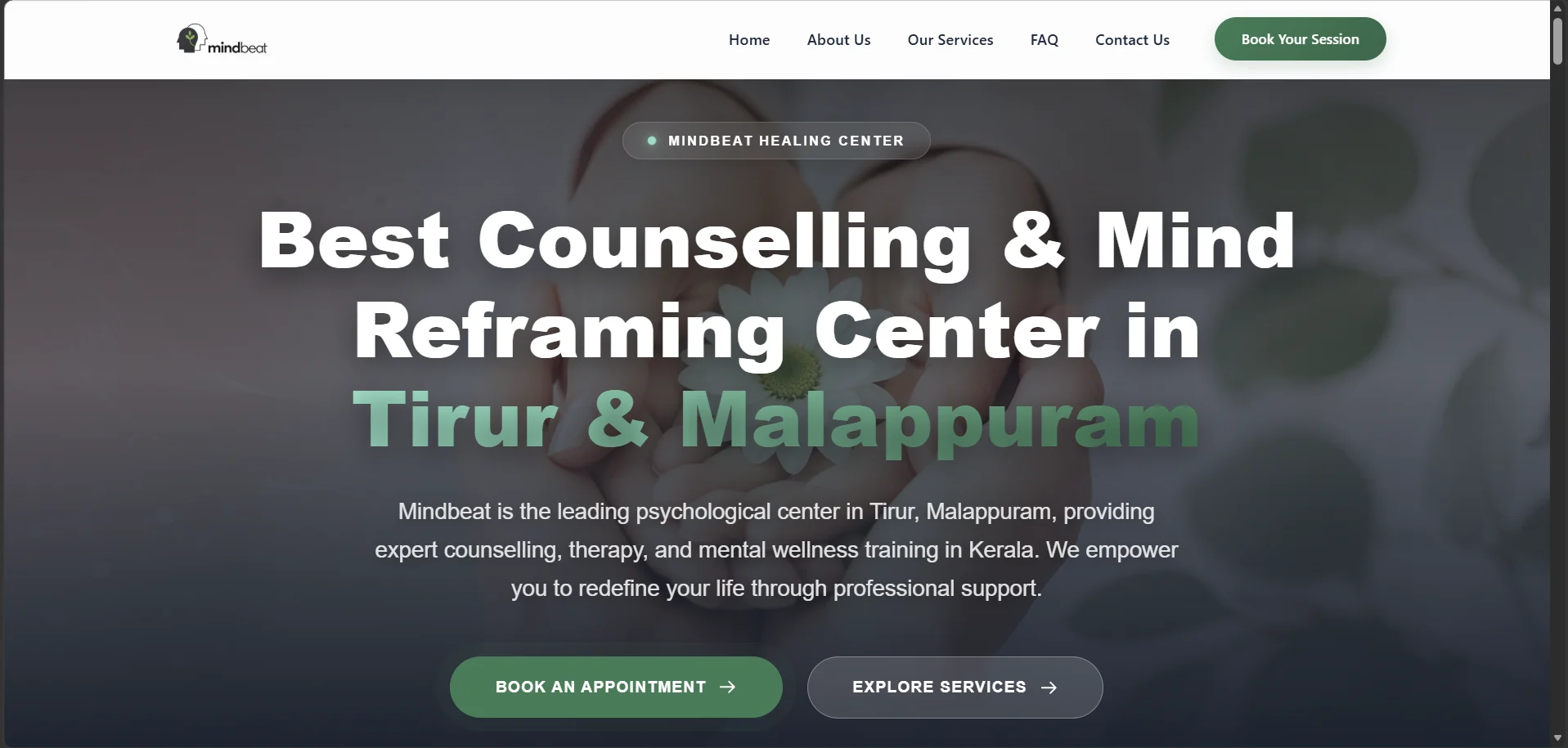 best web developer in kerala - MindBeat Healing Center Website screenshot