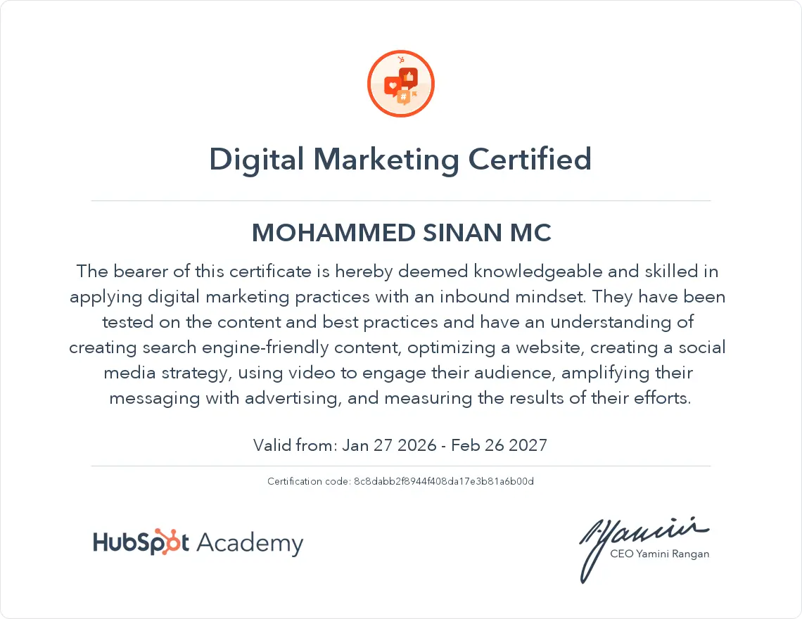 Digital Marketing Specialist - HubSpot Digital Marketing Certificate